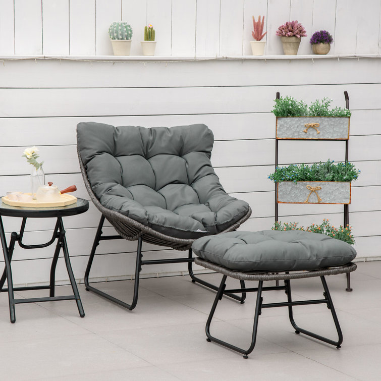 Sansibar Home Rattan Relaxsessel mit Fußhocker, Kissen Gartensessel